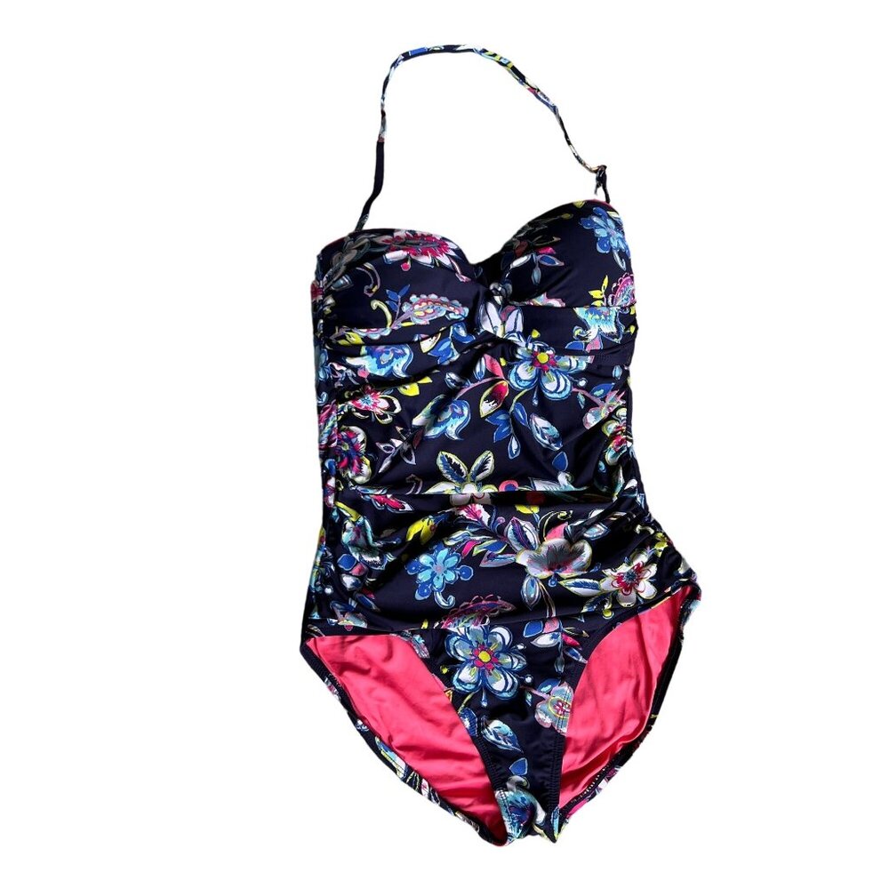 Anne Cole Twist Front Shirred Floral One-Piece Swimsuit Size M - Picture 3 of 13